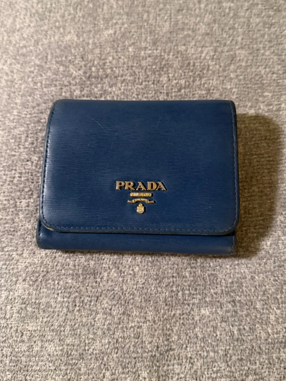 Prada Trifold Blue Leather Compact Wallet